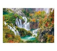 dnldliq 10x8ft Autumn Natural Scenery Backdrop Mountains Pine Trees Green Grass Jungle Photography Background Waterfall Lake Photo Studio Props