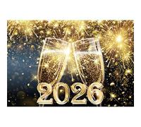 dnldliq 10x8ft New Year 2026 Backdrop Glitter Gold Fireworks Champagne Cheers Photography Background New Year Eve Family Celebration Party Decorations Banner Supplies Photo Studio Prop