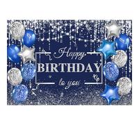 dnldliq 12x10ft Blue Happy Birthday Backdrop Silver Glitter Spots Balloons Photography Background Adults Women Men Boys Girls Birthday Party Decorations Banner Supplies Photo Studio Booth