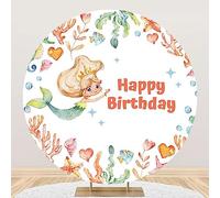 dnldliq 6.5ft Mermaid Birthday Round Backdrop Cover Green Coral Birthday Photography Background Sweet Girls Mermaid Theme Party Decor Photo Studio Prop