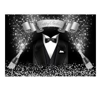 dnldliq 7x5ft Happy Birthday Banner for Men Black and Silver Glitter Birthday Party Backdrop Bday Photo Backdrop Party Supplies
