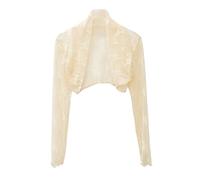 DNLKWGO Lace Sheer Shrug Cardigan Long Sleeve Lace Crop Top Womens Open Front Sheer Cover Up for Dress Light Yellow