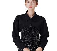 DNLKWGO Long Sleeve Dickey Blouse Detachable Fake False Collar Half Blouse for Women B-Black