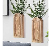 Dnnnii 2 Pack Modern Wall Wood Vase-Entryway Decor, Wood Wall Art, Hallway Decor-Modern Farmhouse & Boho Bathroom Wall Decor-Perfect for Dining Room, Living Room, or Any Narrow Wall Space(Brown)