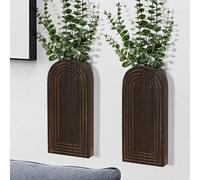 Dnnnii 2 Pack Wooden Wall Vase Set - Dark Brown Finish Modern Farmhouse & Boho Wall Decor for Entryway, Hallway, Bathroom, Living Room, Dining Room, Narrow Spaces