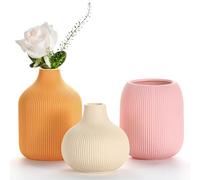 Dnnnii Modern Colorful Ceramic Vase Set of 3, Ribbed Texture Minimalist Home Decor, Small Decorative Vases for Centerpiece, Shelf, Tabletop - Aesthetic Touch for Neutral & Transitional Spaces
