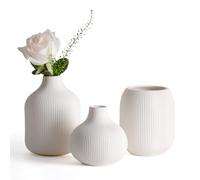 Dnnnii Modern White Ceramic Vase Set of 3 by Ribbed Texture, Perfect for Neutral & Transitional Home Decor - Decorative Minimalist Vases Collection - Small Ceramic Vases for Aesthetic Touch