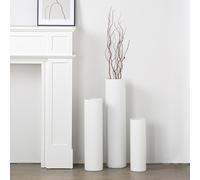 Dnnnii Set of 3 Vases - Tall Cylinder Vases Made of Metal, White, Modern Honeycomb Structure, Large Standing Vases for Living Room (Height up to 70 cm, Room Decoration)
