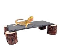 Dnoifne Bearded Dragon Basking Platform - Slate Rock Reptile Hide with Wooden Stack | Terrarium Cave & Hiding Spot for Geckos, Ball Pythons, Tortoises & Other Reptiles