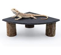 Dnoifne Bearded Dragon Basking Platform with Slate Rock and Wooden Pile, Leopard Gecko Hides and Caves, Reptile Tank Accessories for Bearded Dragons, Geckos, Ball Pythons, Tortoises - 20 × 20 cm
