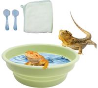 Dnoifne Bearded Dragon Bath Set - Foldable Reptile Pool with 2 Bath Brushes & Towel | Lizard Bath Tub & Swimming Pool for Bearded Dragons, Geckos, Tortoises & Other Reptiles