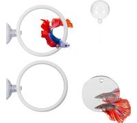 Dnoifne Betta Fish Floating Mirror with Ball & 2 Training Ring Toys, Aquarium Accessories Set - Fish Feeding and Exercise Rings for Tank Enrichment and Mental Stimulation