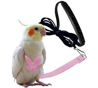Dnoifne Parrot Harness and Leash, Adjustable Training Design Anti-Bite, Nylon Rope with Cute Wing for Parrots, Suitable for Alexandrine, Scarlet, Keck, Mini Macaw & Same Size Bird (pink)
