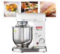 Dnowegas Commercial Stand Mixer 3-Speed Stainless Steel Dough Mixer 500W Kitchen Mixers with Egg-Beater, Dough Hook and Whisk, 3-In-1 Electric Bakery Equipment for Bakery Pizzeria Restaurant(White 7L)