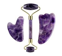 DNSBOND Facial Roller Gua Sha Guouache Natural Scraper Amethyst Rose Jade Stones Roller and Guasha Skin Facelift Tool Set, Type 4