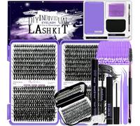 DNSGOOR DIY Eyelash Extensions Kit 840 Pieces D Curl Eyelash Cluster Extension Set with Lash Mirror Box Eyelash Glue and Sealer Glue Remover Tweezers Eyelash Brush Applicator