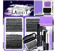 DNSGOOR DIY Fluffy Lash Extension Kit 804Pcs D Curl Individual Lash Clusters Eyelashes Extension Set with Mirror Lash Storage Box Lash Bond&Seal Glue Remover Tweezers Lash Brush Applicator