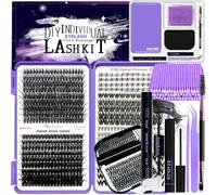 DNSGOOR DIY Lash Extension Kit 704Pcs D Curl with Bottom Lashes Individual Eyelashes Extension Set with Mirror Lash Storage Box Lash Bond&Seal Glue Remover Tweezers Lash Brush Applicator