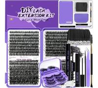 DNSGOOR DIY Lash Extension Kit 720pcs D Curl Individual & Cluster Lashes + 3 Pairs Faux Mink Lashes with Mirror Storage Box & Tools
