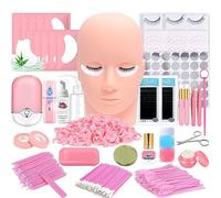 DNSGOOR Lash Extension Kit Professional Eyelash Extensions Supplies Training for Beginners Mannequin Head Grafting Lash USB Fan Lash Shampoo Brush Spraye 0.07D Curl Mix 8-15mm Practice Eyelash Strips