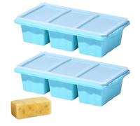 DNSHAN 2 Pack Silicone Freezer Tray for Soup Ice Cubes,1-Cup Soup Freezer Molds with Lid for Meal Prep, Makes 6 1-Cup Portion Freeze Trays for Storing 250mL/125mL Broth, Leftovers and Sauce(Blue)