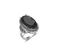 dnswez Black Rings for Women Vintage Wide Ring Black Onyx Ring Trendy Cocktail Statement Rings Crystal Retro Marcasite Jewelry, 14k Gold Plated, Marcasite