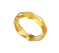 DNTENG Natural Crystal Rings, Wave Yellow Agate Stone Band Ring for Women, Simple Gemstone Agate Rings Stackable Donut Jewelry for Women, Size:8