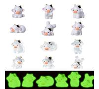 DNTHYRIN 12Pcs Resin Cows, Luminous Miniature Cow Figures, Ideal for DIY Craft Projects and Miniature Landscapes, Including Various Poses from Sitting to Sleeping Positions
