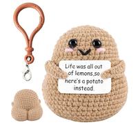 DNTHYRIN 2PCS Emotional Support Crochet, Emotional Support Gift, Positive Gifts, Crochet Plump Potato with Brown Keychain, Handmade Decorative Accessories, Cosy Home Decor
