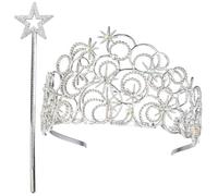 DNTHYRIN 2Pcs Princess Crown and Magic Wand Set, Sparkling Princess Tiara with Star Tip Wand, Elegant Dress up Crown and Accessory for Parties