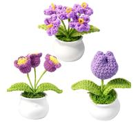 DNTHYRIN 3Pcs Knitted Flowers, Purple Themed Collection, Handcrafted Home Decor, Forgetting-Me-Not Tulip Lily of the Valley Arrangement, Long Lasting Floral Display