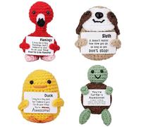 DNTHYRIN 4Pcs Emotional Support Crochets with Positive Cards - Mini Puppy, Penguin, Turtle & Flamingo - Handmade Emotional Support Gifts for Friends