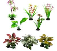 DNTHYRIN 8PCS Tortoise Enclosure Accessories, Vivarium Decoration, Tortoise Accessories, Reptile Plants, Artificial Plants, Realistic Underwater Habitat Decoration for Aquatic Turtles