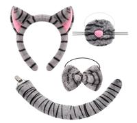 DNTHYRIN Cat Costume, Complete Cat Outfit with Ears and Tail, Grey Cat Costume Accessories, Role-Play Party Set for Halloween and Themed Events, Cat Ears Headband with Bow Tie and Adjustable Tail