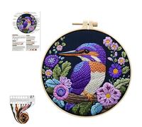 DNTHYRIN Embroidery Kit, Punch Needle Kit for Creative Hobbies, Vibrant Kingfisher Embroidery Pattern with Step-by-Step Guide, Includes 20cm Bamboo-Style Hoop for Mindful Crafting and Relaxation