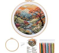 DNTHYRIN Embroidery Kits, Punch Needle Kit with Mountain and Sea Landscape Design, Complete Embroidery Kit for Beginners, Mindful Crafting and Home Decor Projects, Embroidery Patterns with 15 cm Hoop