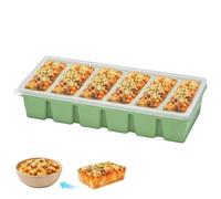 DNTHYRIN Silicone Freezer Moulds, Large Capacity Silicone Food Freezer Trays, Batch Cooking Storage for Meal Prep Enthusiasts, 6-Cavity Long Strip Design with Lid （Green ）