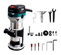 DNTI Electric Hand Palm Router 710W 10000-30000 r/minTrimmer Laminate Wood Working Joiners Tool, 2 x 6.35mm and 8mm Reeds, 6 Variable Speeds, Fixed Base Compact Wood Router
