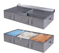 Dntorx 2 Pack 50L Under Bed Storage Box with Lid, Foldable Linen Storage Box with Sturdy Sidewalls/Bottom and Adjustable Dividers PVC Clear Lid 4 Handles for Clothes, Blanket, Bedding, Toys, Shoes