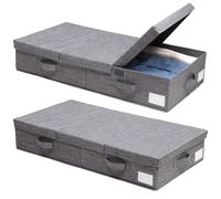 Dntorx 2 Pack 50L Under Bed Storage Box with Remove Lid, Foldable Storage Box with Sturdy Sidewalls/Bottom for Clothes, Blanket, Bedding, Toys, Shoes