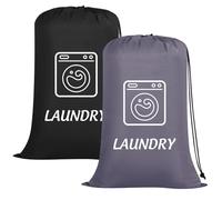 Dntorx 2 Pack Large Travel Laundry Bags, 24" x 36" Heavy Duty Dirty Clothes Bags with Drawstring Machine Washable Reusable, Easy Fit a Laundry Basket or Hamper for Home, Travel, Camping (Black + Grey)