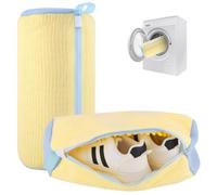 Dntorx 2 Pack Shoe Washing Machine Bags, Chenille Trainer Washing Machine Bag with Mesh Protection, 360° Wrap-Around Cleaning Shoe Laundry Bags with Self Locking Zipper for Washer & Dryer, Yellow+Blue