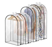 Dntorx 4 Pack Full Clear Garment Bags (40&60"), Clothes Covers with 10" Gusseted, Transparent Bags for Hanging Clothes, Suit Bags, Coat Covers for Closet with Side Zip for Coats, Jackets, Dress