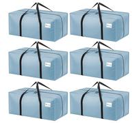Dntorx 6 Pack 120L Heavy Duty Moving Bags, Waterproof Clothes Storage Bag, Large Packing Box with Zips for Clothes Moving Travelling Camping Garden Tools Christmas Storage Containers Light Blue