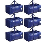 Dntorx 6 Pack Oversized Moving Bags, Heavy-Duty Moving Boxes or Packing Bags with Extra-large Zip Opening, Moving Supplies for College Halls Travelling Camping, Tough Handles, 90L/19.8Gallon, Blue