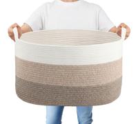 Dntorx 60L Large Laundry Baskets Storage Basket with Handles 55x38x30cm, Foldable Cotton Rope Woven Washing Basket Toy Storage for Bedroom Living Room Laundry Nursery Dorm Hotel, White & Brown Mixed