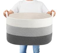 Dntorx 60L Large Laundry Baskets Storage Basket with Handles 55x38x30cm, Foldable Cotton Rope Woven Washing Basket Toy Storage for Bedroom Living Room Laundry Nursery Dorm Hotel, White & Grey Mixed