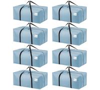 Dntorx 8 Pack 120L Heavy Duty Moving Bags, Waterproof Clothes Storage Bag, Large Packing Box with Zips for Clothes Moving Travelling Camping Garden Tools Christmas Storage Containers Light Blue