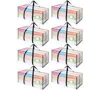 Dntorx 8 Pack 120L Moving Bags, Heavy Duty Moving Totes, Clear Waterproof Storage Bag with tag Window, Large Packing Bags with Zips for Clothes Storage Moving Travelling Camping Garden Tools
