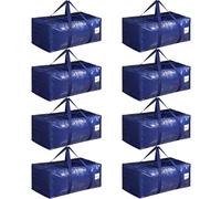 Dntorx 8 Pack Oversized Moving Bags, Heavy-Duty Moving Boxes or Packing Bags with Extra-large Zip Opening, Moving Supplies for College Halls Travelling Camping, Tough Handles, 90L/19.8Gallon, Blue